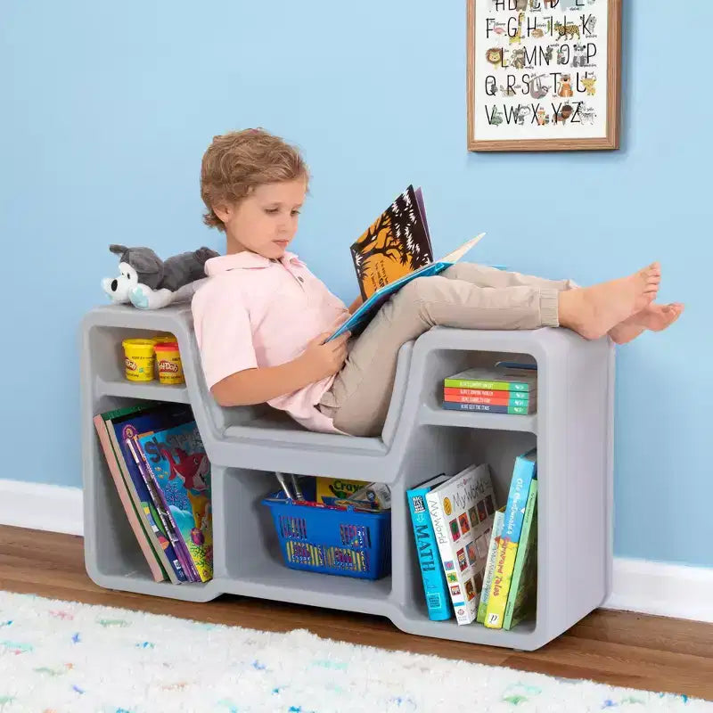 Libreria per bambini nera a 2 ripiani con sedile integrato – 1 bambino