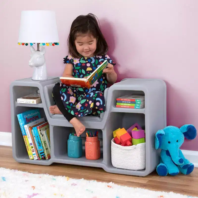 Libreria per bambini nera a 2 ripiani con sedile integrato – 1 bambino