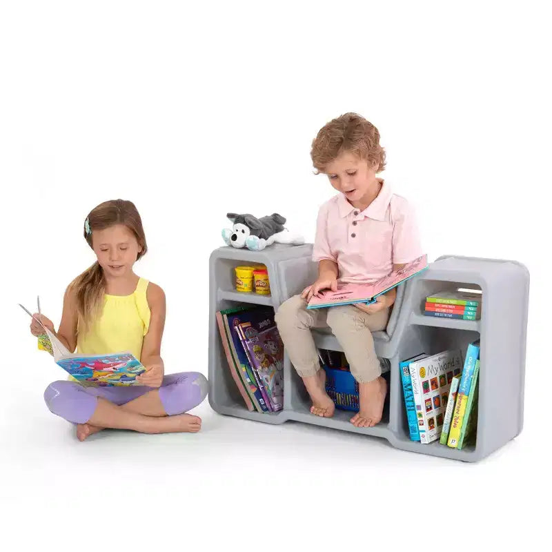 Libreria per bambini nera a 2 ripiani con sedile integrato – 1 bambino