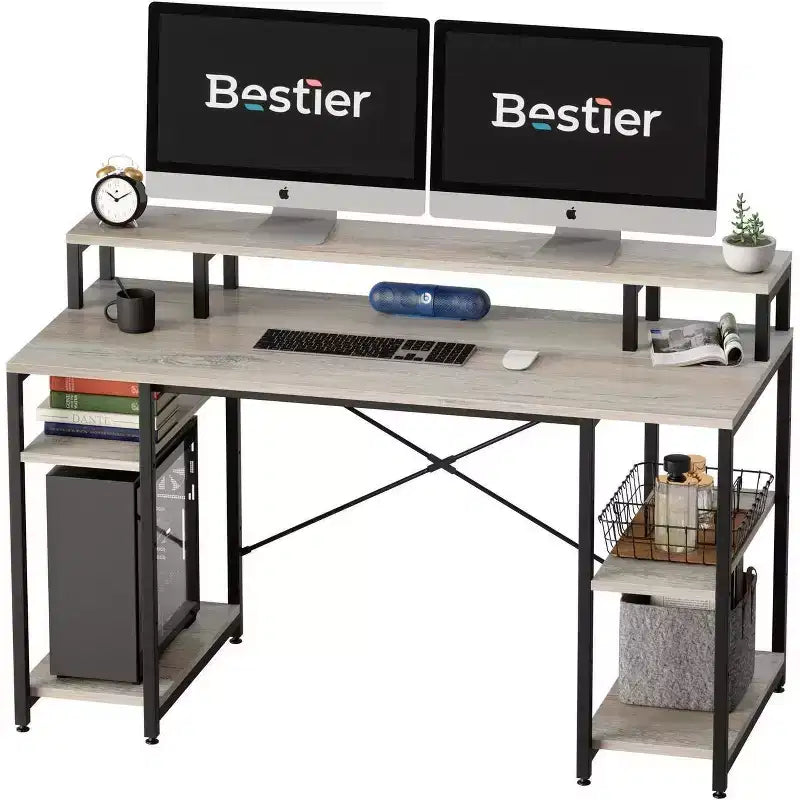 Scrivania da 55" con libreria reversibile, carbone / grigio sbiadito / rovere chiaro / marrone rustico, 1 persona