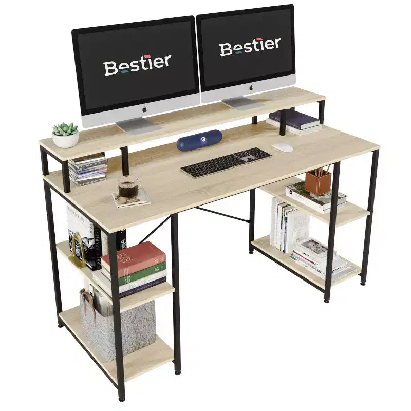 Scrivania da 55" con libreria reversibile, carbone / grigio sbiadito / rovere chiaro / marrone rustico, 1 persona