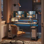 Scrivania da 55" con libreria reversibile, carbone / grigio sbiadito / rovere chiaro / marrone rustico, 1 persona