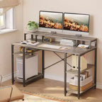 Scrivania da 55" con libreria reversibile, carbone / grigio sbiadito / rovere chiaro / marrone rustico, 1 persona