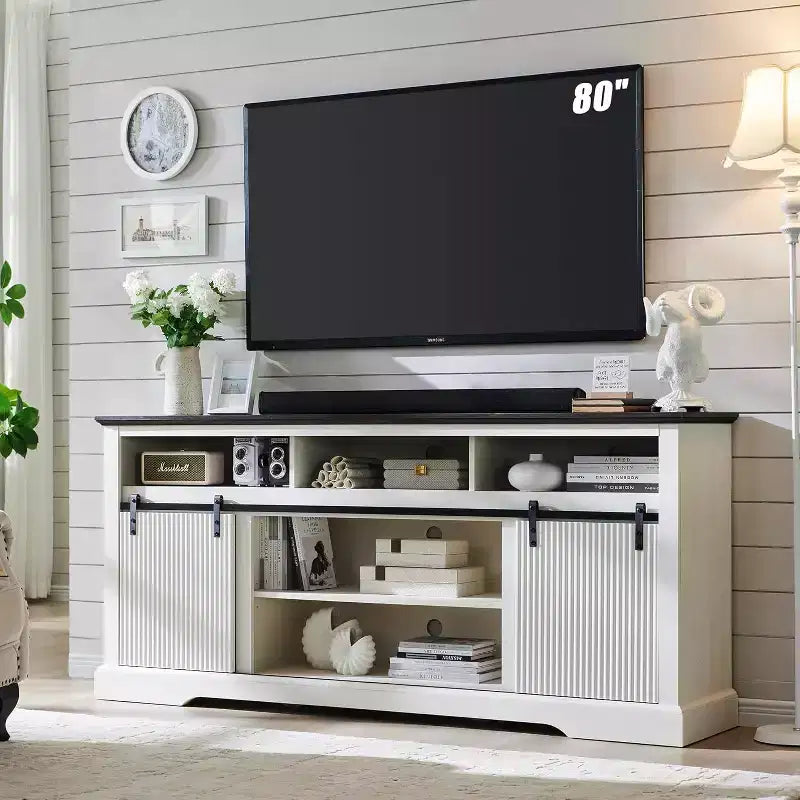 70 TV Stand for 80 Inch TVs with Sliding Door & Adjustable Shelf for Living Room