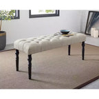 Roundhill Furniture Leviton Fabric Tufted Turned Leg Dining Bench, Beige