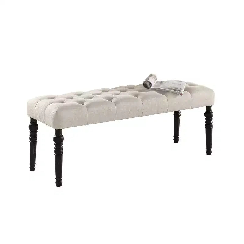 Panca da pranzo singola imbottita color beige con gambe tornite