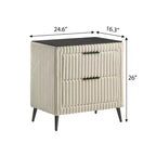 Comodino in Velluto a Coste Blu/Crema con 2 Cassetti, per 1