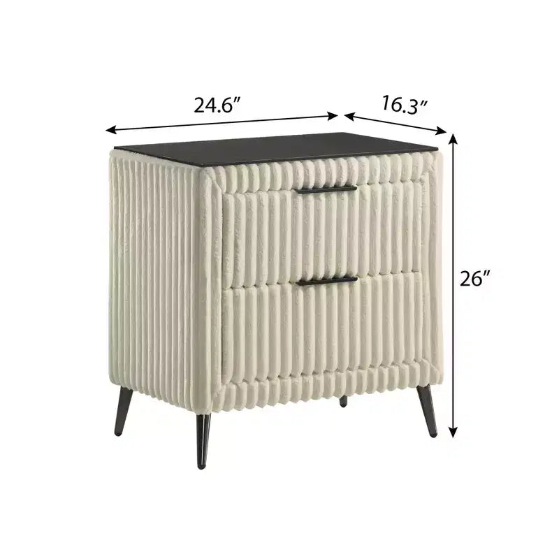 Comodino in Velluto a Coste Blu/Crema con 2 Cassetti, per 1