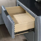 Comodino in Velluto a Coste Blu/Crema con 2 Cassetti, per 1
