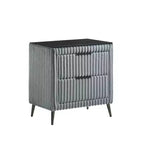Comodino in Velluto a Coste Blu/Crema con 2 Cassetti, per 1