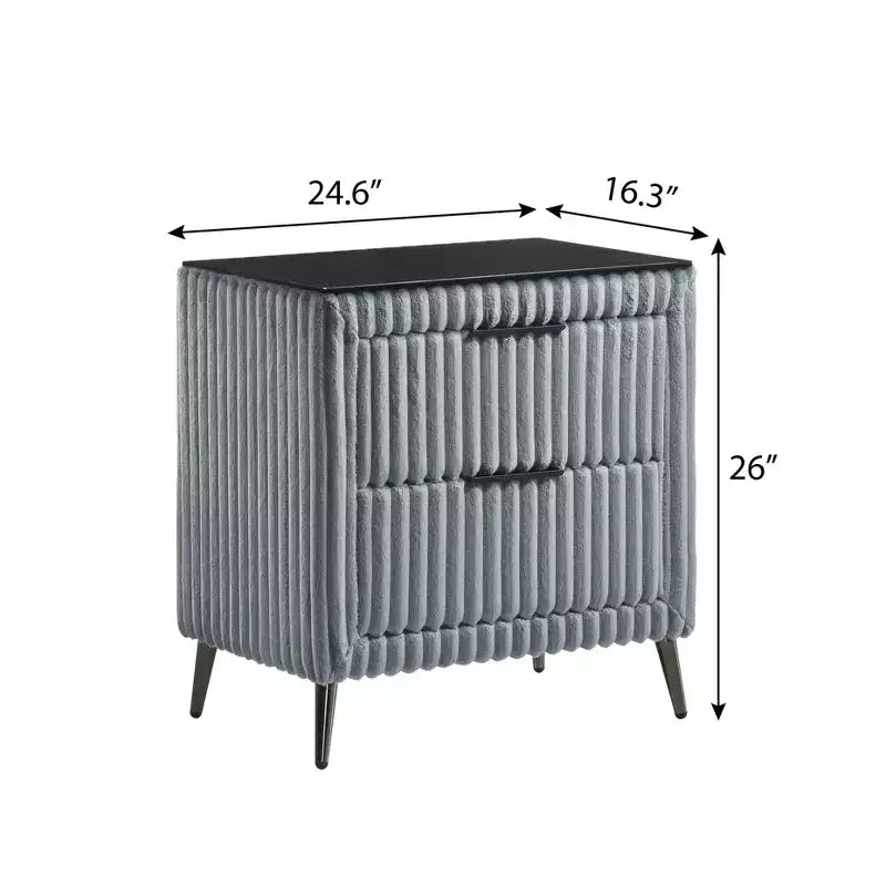 Comodino in Velluto a Coste Blu/Crema con 2 Cassetti, per 1
