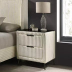 Comodino in Velluto a Coste Blu/Crema con 2 Cassetti, per 1