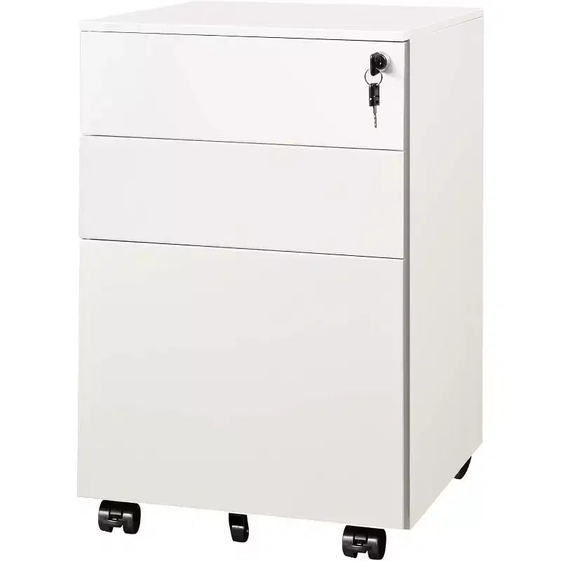 Nero/Bianco | Cassettiera con serratura a 3 cassetti | Pedana sottoscrivania | Uso singolo