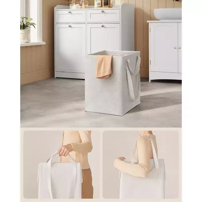 Mobile da lavanderia da terra Cloud White con 2 cassetti e 2 cesti portabiancheria a ribalta