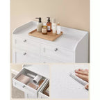 Mobile da lavanderia da terra Cloud White con 2 cassetti e 2 cesti portabiancheria a ribalta