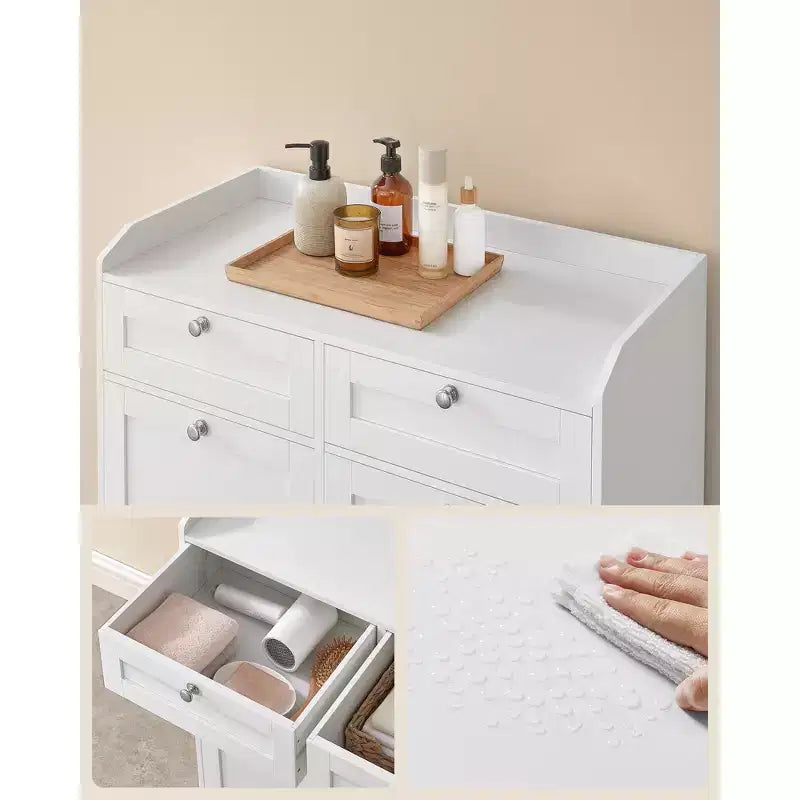 Mobile da lavanderia da terra Cloud White con 2 cassetti e 2 cesti portabiancheria a ribalta