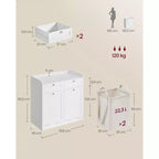 Mobile da lavanderia da terra Cloud White con 2 cassetti e 2 cesti portabiancheria a ribalta
