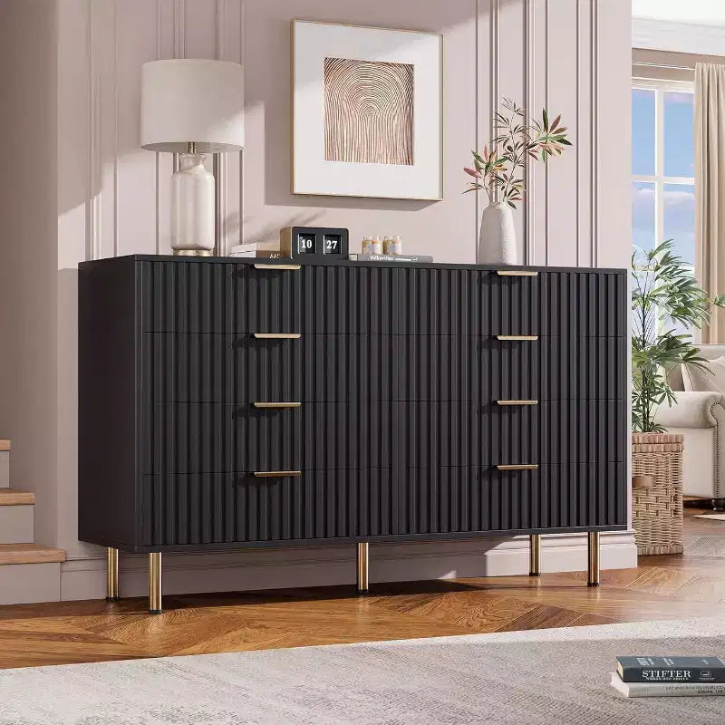 Coolmee 8 Drawer Dresser for Bedroom, Fluted Modern Chest of Drawers with Deep Drawers, Wooden Dresser Organizer for Living Room, Hallway, Kids Room