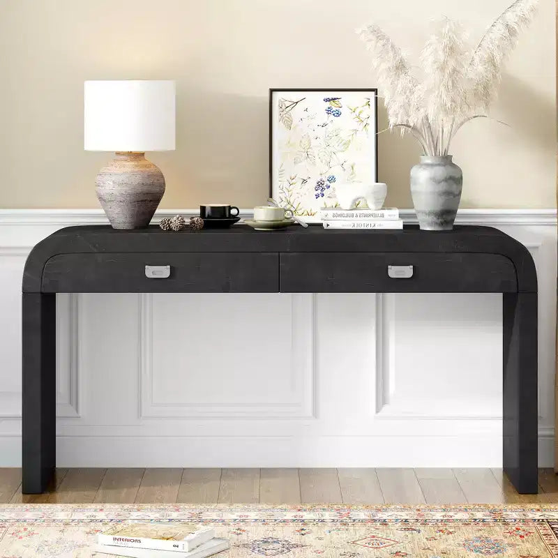 Consolle con due cassetti ad arco nera / marrone scuro / naturale, 1 pezzo