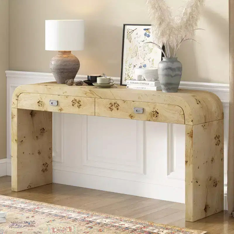 Consolle con due cassetti ad arco nera / marrone scuro / naturale, 1 pezzo