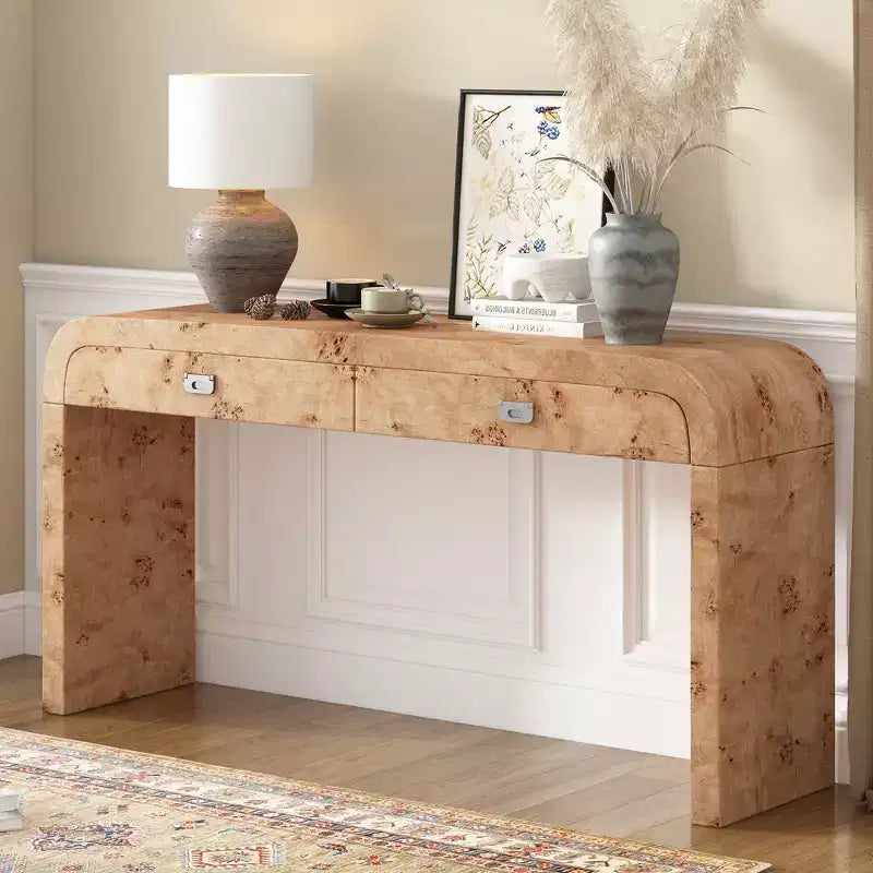 Consolle con due cassetti ad arco nera / marrone scuro / naturale, 1 pezzo