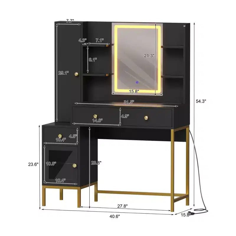 Specchiera da trucco illuminata bianca/nera con specchio, 1 persona