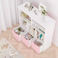 Toy Storage Organizer  Kids Bookshelf with 3 Movable Drawers, Toddler Bookcase Cabinet for Bedroom, Playroom, Nursery (Pink White), Easy Assembly