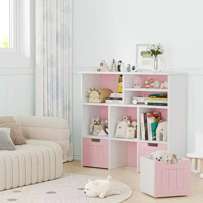 Libreria per bambini rosa e bianca con 3 cassetti mobili – Per 1 bambino