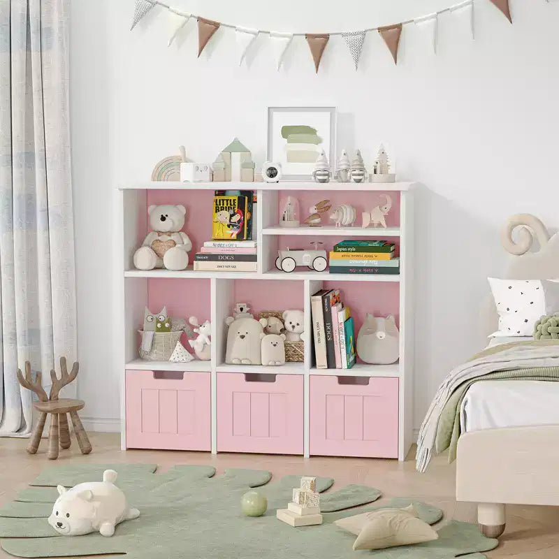 Libreria per bambini rosa e bianca con 3 cassetti mobili – Per 1 bambino
