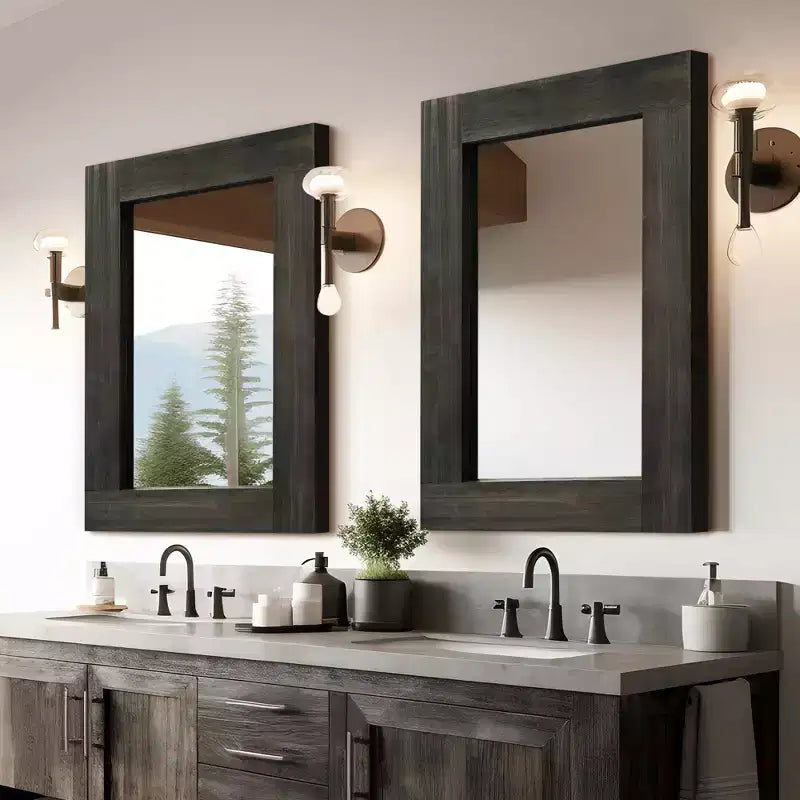 Specchio da parete con cornice in legno massiccio marrone/carbone/bianco invecchiato, 24" x 36"