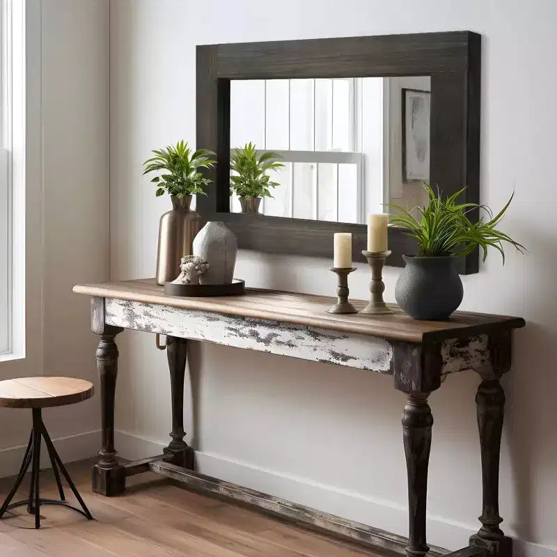 Specchio da parete con cornice in legno massiccio marrone/carbone/bianco invecchiato, 24" x 36"