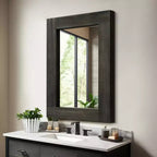 Specchio da parete con cornice in legno massiccio marrone/carbone/bianco invecchiato, 24" x 36"