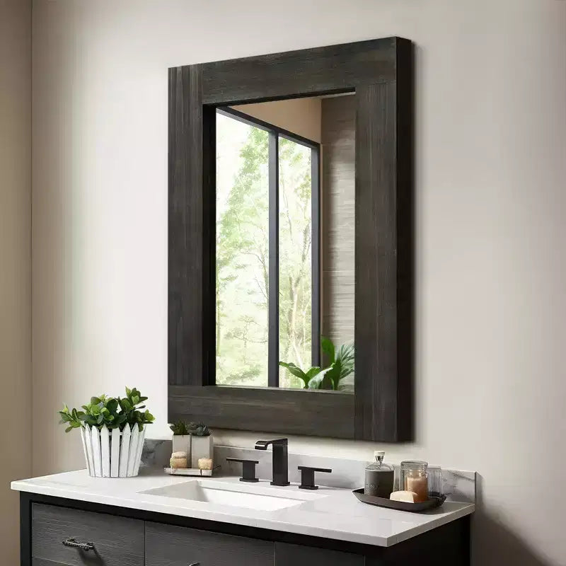 Specchio da parete con cornice in legno massiccio marrone/carbone/bianco invecchiato, 24" x 36"