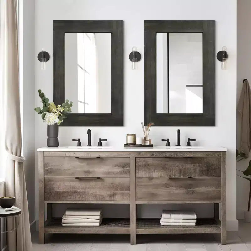 Specchio da parete con cornice in legno massiccio marrone/carbone/bianco invecchiato, 24" x 36"