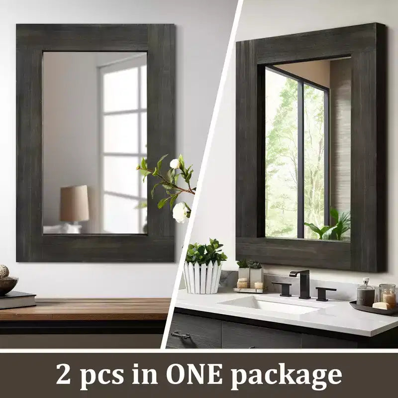 Specchio da parete con cornice in legno massiccio marrone/carbone/bianco invecchiato, 24" x 36"