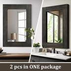 Specchio da parete con cornice in legno massiccio marrone/carbone/bianco invecchiato, 24" x 36"
