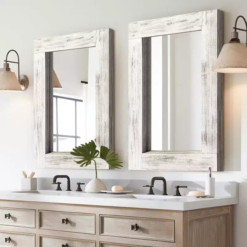 Specchio da parete con cornice in legno massiccio marrone/carbone/bianco invecchiato, 24" x 36"