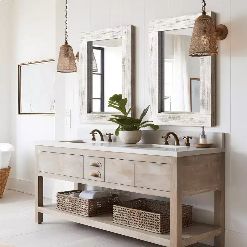 Specchio da parete con cornice in legno massiccio marrone/carbone/bianco invecchiato, 24" x 36"