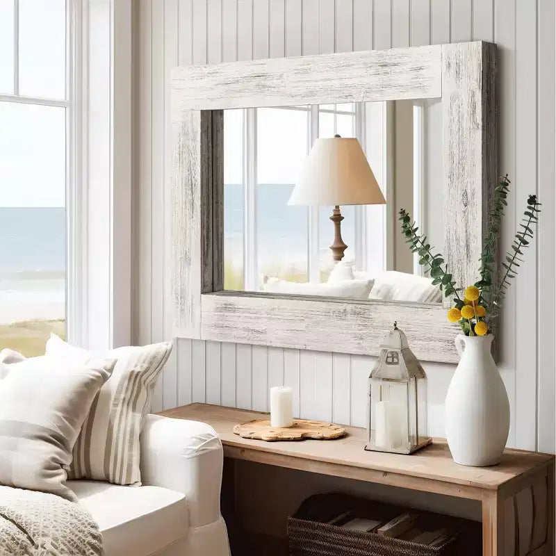 Specchio da parete con cornice in legno massiccio marrone/carbone/bianco invecchiato, 24" x 36"