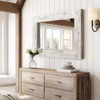 Specchio da parete con cornice in legno massiccio marrone/carbone/bianco invecchiato, 24" x 36"