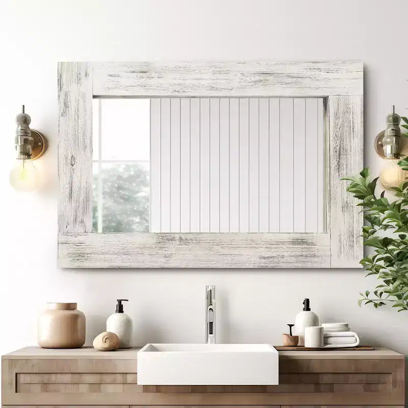 Specchio da parete con cornice in legno massiccio marrone/carbone/bianco invecchiato, 24" x 36"