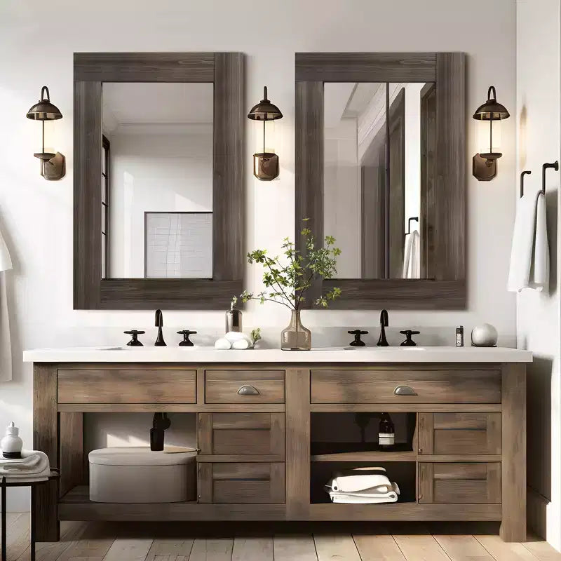 Specchio da parete con cornice in legno massiccio marrone/carbone/bianco invecchiato, 24" x 36"