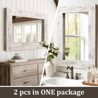 Specchio da parete con cornice in legno massiccio marrone/carbone/bianco invecchiato, 24" x 36"
