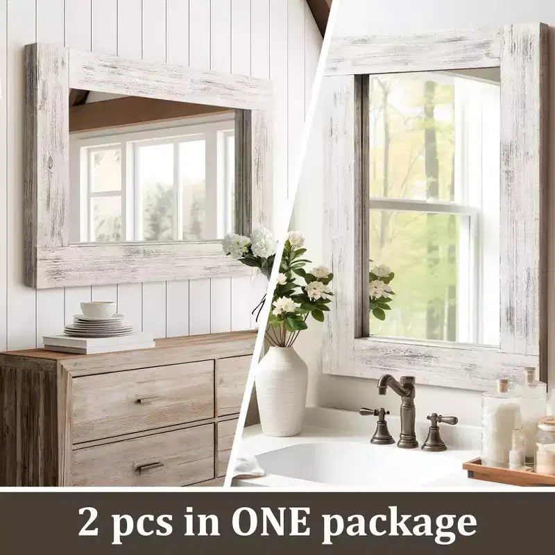 Specchio da parete con cornice in legno massiccio marrone/carbone/bianco invecchiato, 24" x 36"