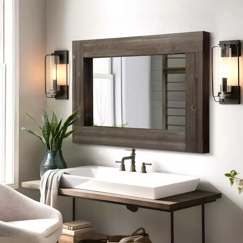 Specchio da parete con cornice in legno massiccio marrone/carbone/bianco invecchiato, 24" x 36"