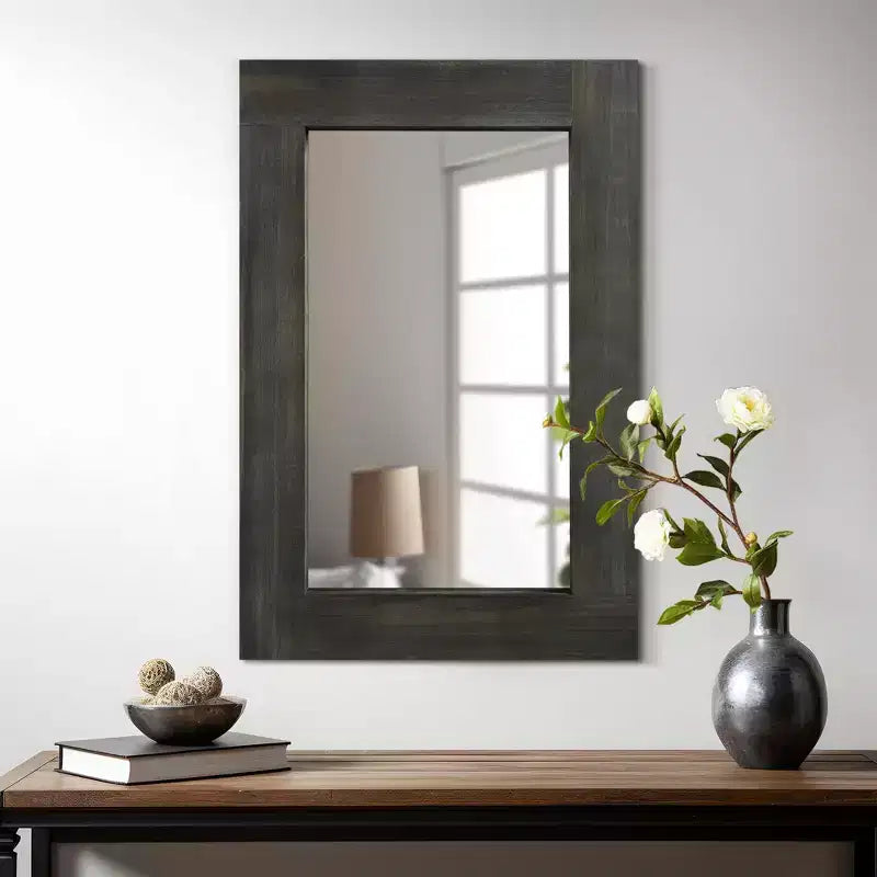 Specchio da parete con cornice in legno massiccio marrone/carbone/bianco invecchiato, 24" x 36"