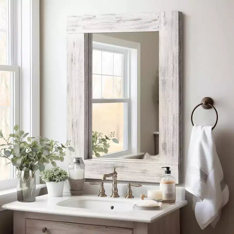 Specchio da parete con cornice in legno massiccio marrone/carbone/bianco invecchiato, 24" x 36"