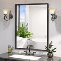 Acekool 40 x 30 Inch Black Frame Bathroom Mirror, Floating Glass Rectangular Wall Mirror with Brushed Aluminum Frame, Vertical or Horizontal Mount