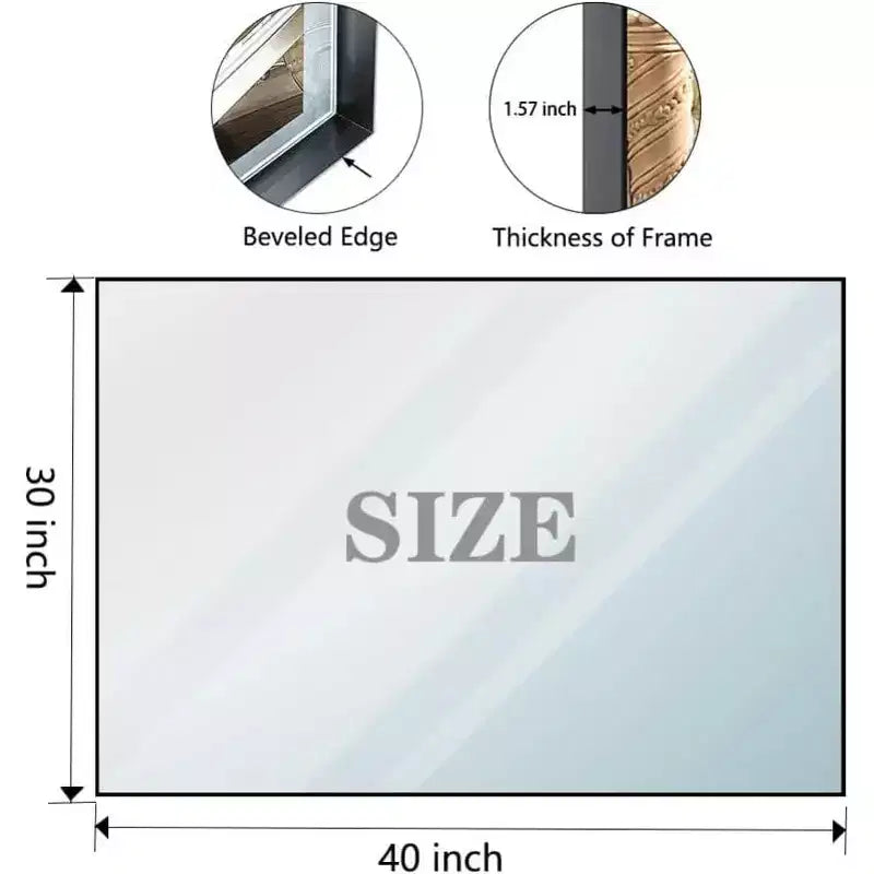 Specchio da parete rettangolare nero, cornice in alluminio, montaggio verticale o orizzontale, 40" x 30"