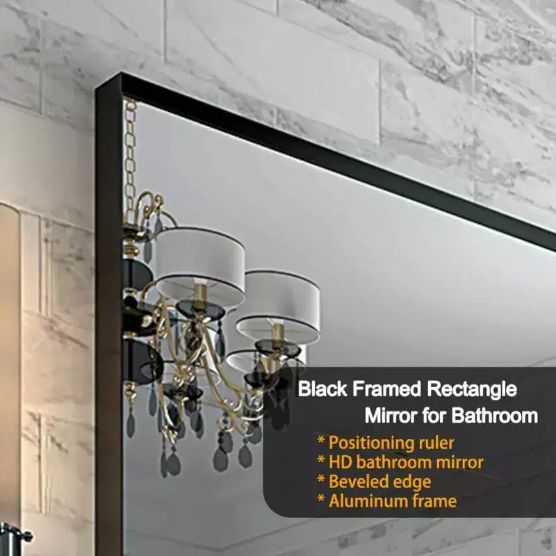 Specchio da parete rettangolare nero, cornice in alluminio, montaggio verticale o orizzontale, 40" x 30"